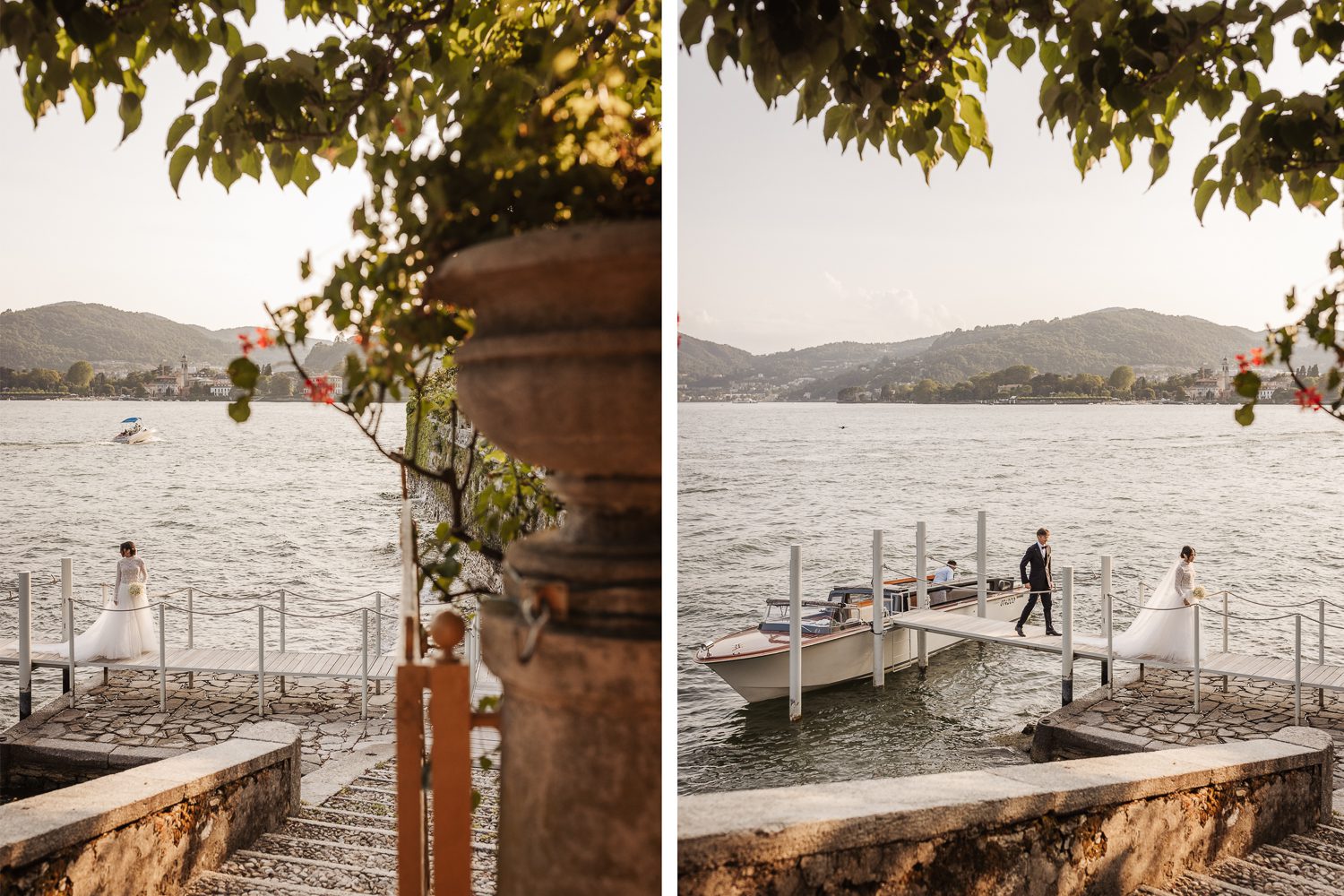 Bride and groom Boat tour photo session in Como Lake