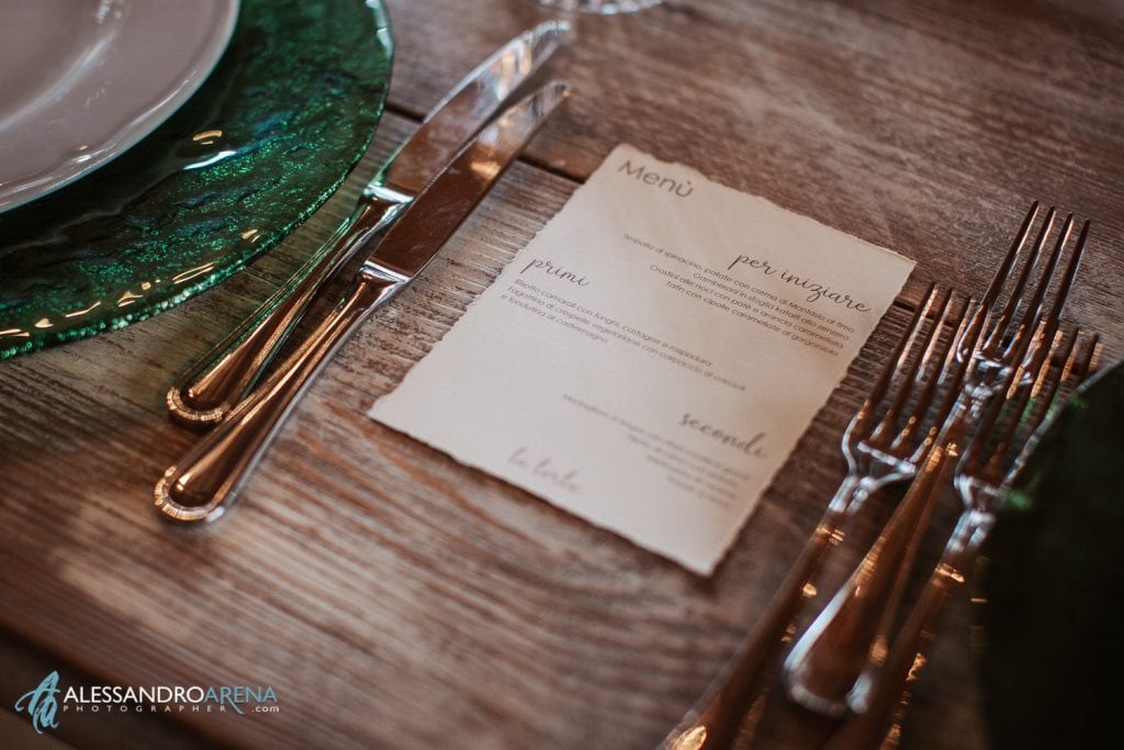 dettagli menu allestimento a Villa Umberto 1896