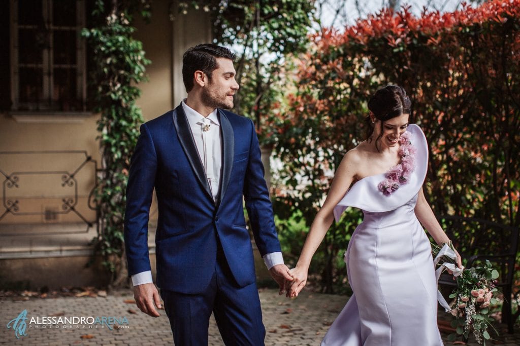 Abiti Simone Marulli per gli sposi - shooting di matrimonio a Villa Umberto 1896 Abbiategrasso