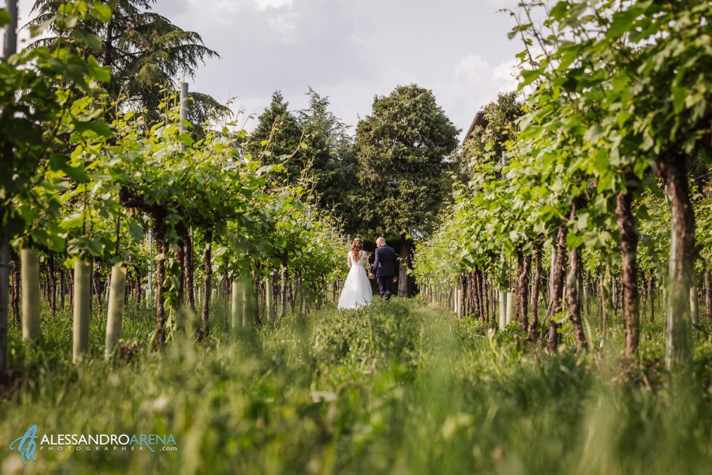 Sessione fotografica sposi in vigneto  Franciacorta, Ristorante Due Colombe