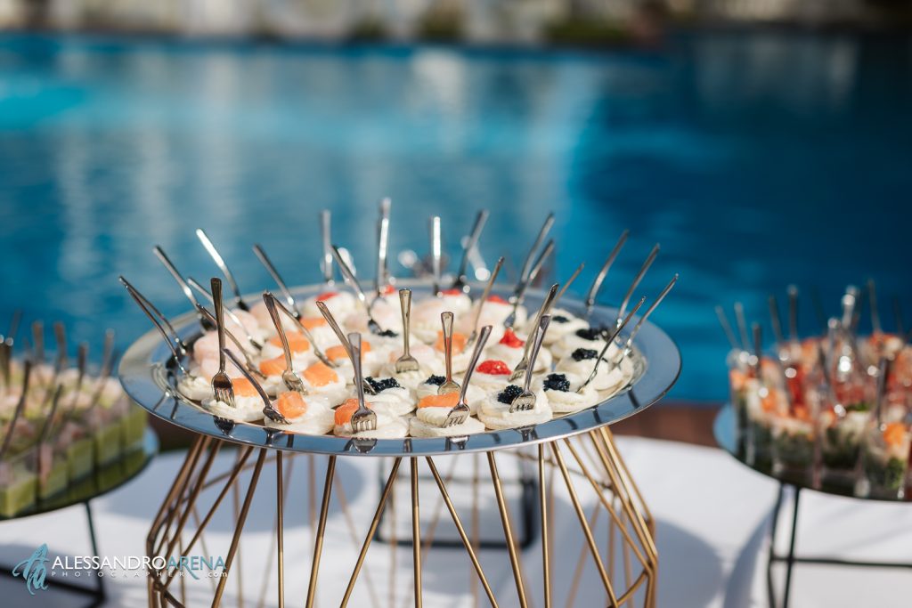 Dettaglio allestimento aperitivo a Villa Renoir, location per matrimonio a Milano