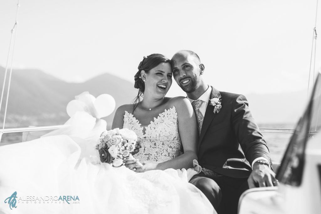 Sposi sul motoscafo al lungolago di Ascona